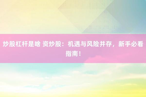 炒股杠桿是啥 資炒股：機(jī)遇與風(fēng)險并存，新手必看指南！